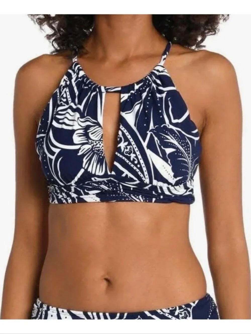 La Blanca Playa High Neck Keyhole Bikini Top Navy Sz 10 NWT